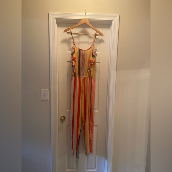 Thread Story Multi-Color Pants Jumpsuit w/ Spaghetti Straps, Pockets, & Ruffles - Picture 1 of 12